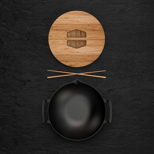 The Takumi Wok Set by Ironclad Co. Handcrafted 31cm Cast Iron Wok