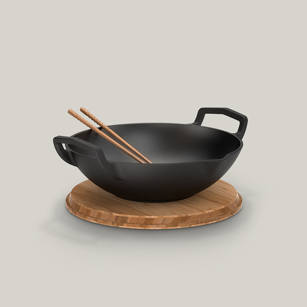 The Takumi Wok Set by Ironclad Co. Handcrafted 31cm Cast Iron Wok