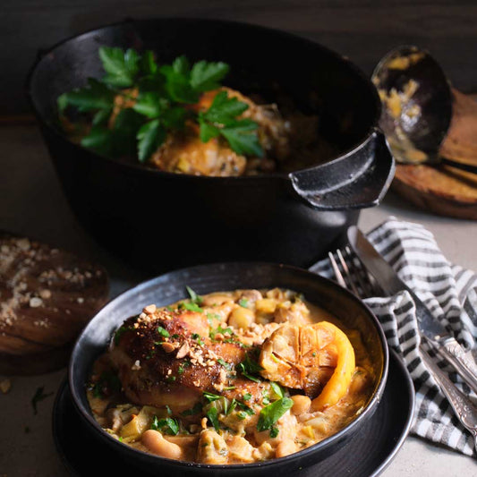 BRAISED CHICKEN WITH WHITE BEANS, GARLIC & GREMOLATA