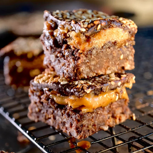 SALTED TAHINI CARAMEL CHOCOLATE BROWNIE